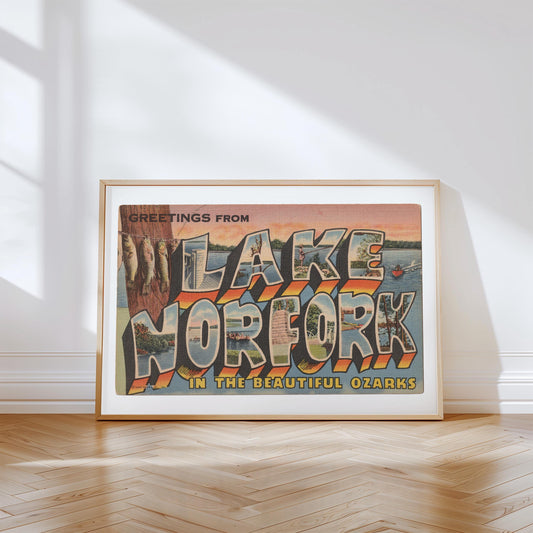 Lake Norfork Canvas Print, Greetings from Lake Norfork Ozarks, Retro Lake Norfork Decor, Vintage Lake Norfork, Retro Wall Art