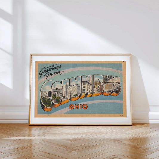 Greetings from Columbus Vintage Large Letter Postcard : Canvas Print