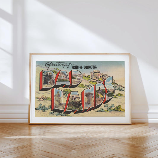 Greetings from Bad Lands Vintage Large Letter Postcard : Canvas Print