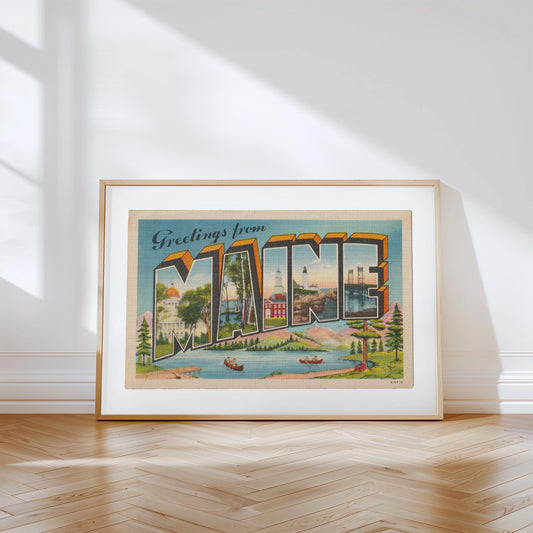 Greetings from Maine Vintage Large Letter Postcard: Canvas Print