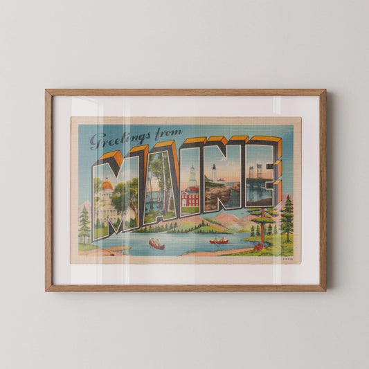 Greetings from Maine Vintage Large Letter Postcard: Fine Art Paper Print