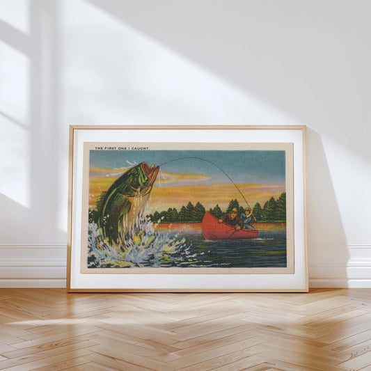 Giant Fish Kitschy Vintage Postcard : Canvas Print