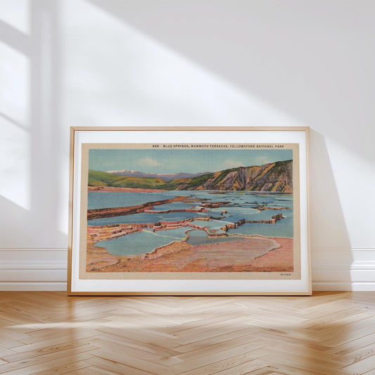 Blue Spings Yellowstone Canvas Print, Retro National Park Decor, Vintage Yellowstone