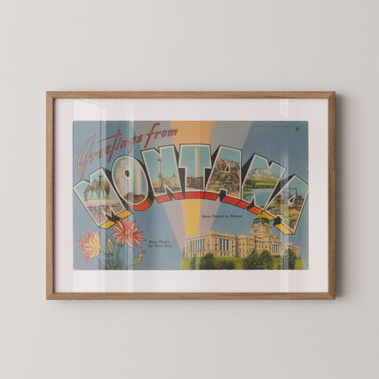 Greetings from Montana Vintage Large Letter Postcard: Fine Art Paper Print