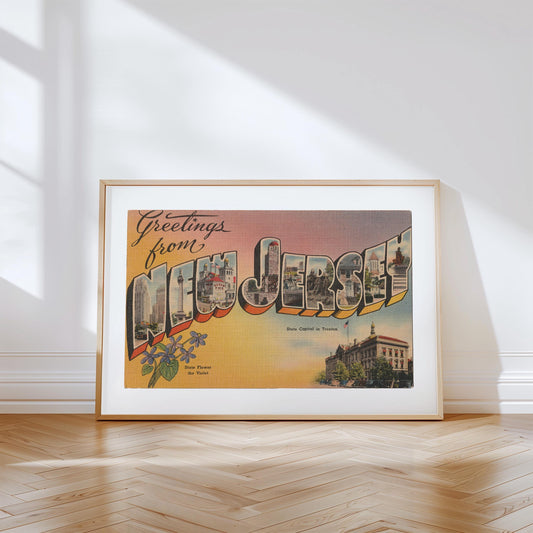 New Jersey Canvas Print, Greetings from New Jersey, Retro New Jersey Decor, Vintage New Jersey, Retro Wall Art, New Jersey Poster