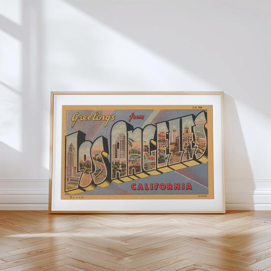 Los Angeles Canvas Print, Greetings from Los Angeles, Retro Los Angeles Decor, Vintage Los Angeles, Retro Wall Art