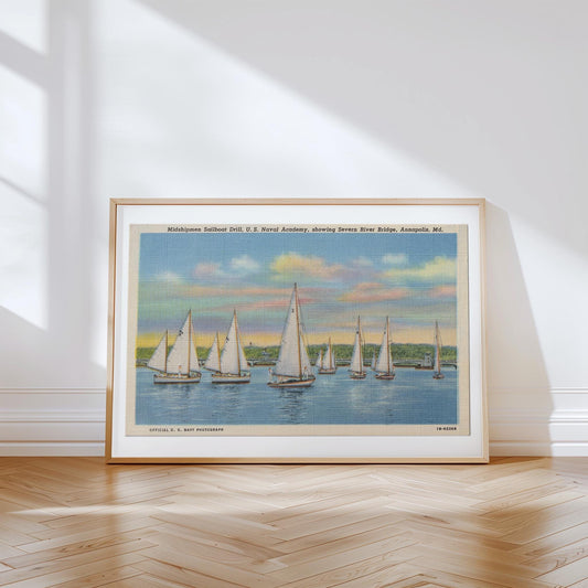 Sailboats on the Severn River Annapolis Maryland Landscape Vintage Postcard: Canvas Print