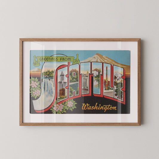 Greetings from Seattle Vintage Large Letter Postcard: Fine Art Paper Print