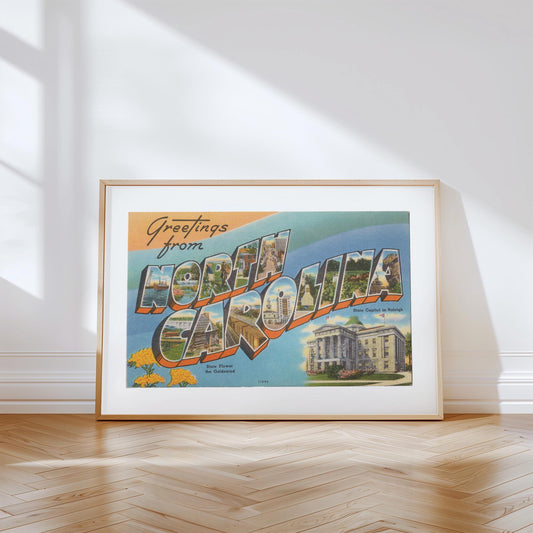 Greetings from North Carolina Vintage Large Letter Postcard: Canvas Print
