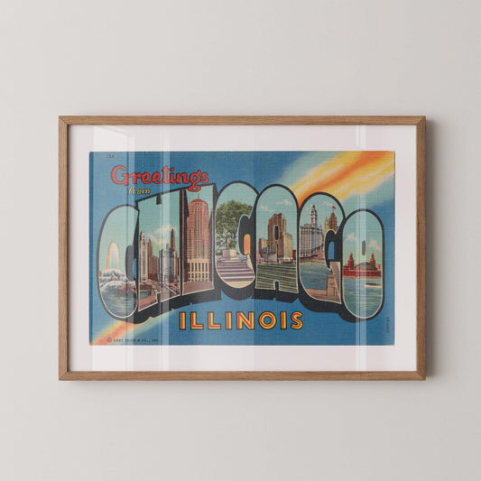 Greetings from Chicago Vintage Large Letter Postcard : Fine Art Paper Print