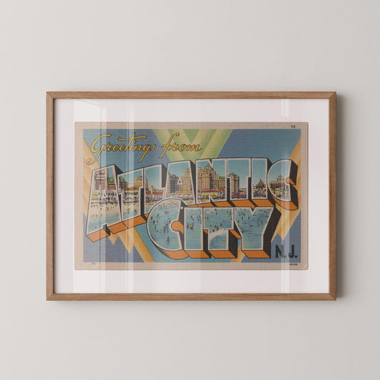 Greetings from Atlantic City Large Letter Vintage Postcard : Fine Art Paper Print