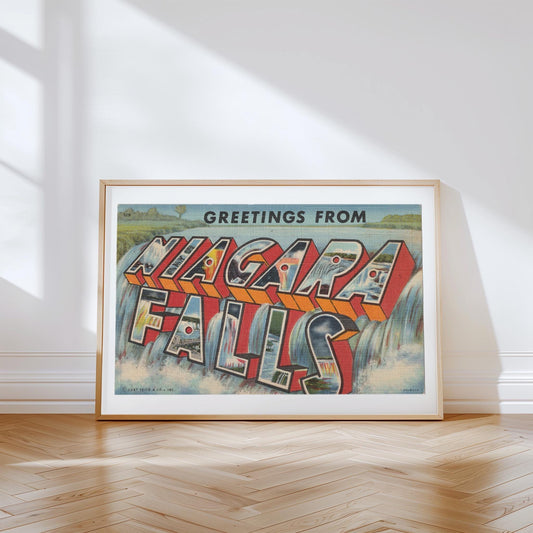 Niagara Falls Canvas Print, Greetings from Niagara Falls, Retro New York Decor, Retro Wall Art, Vintage Decor, New York State Poster