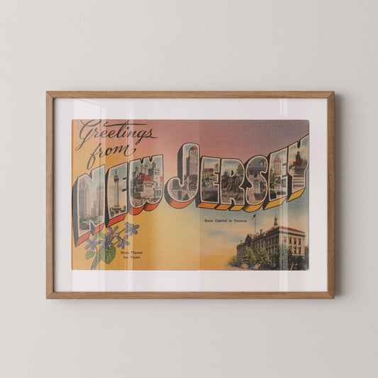 Greetings from New Jersey Vintage Large Letter Postcard: Fine Art Paper Print