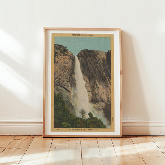 Yosemite National Park Upper Falls Vintage Landscape Postcard: Canvas Print Framed or Unframed