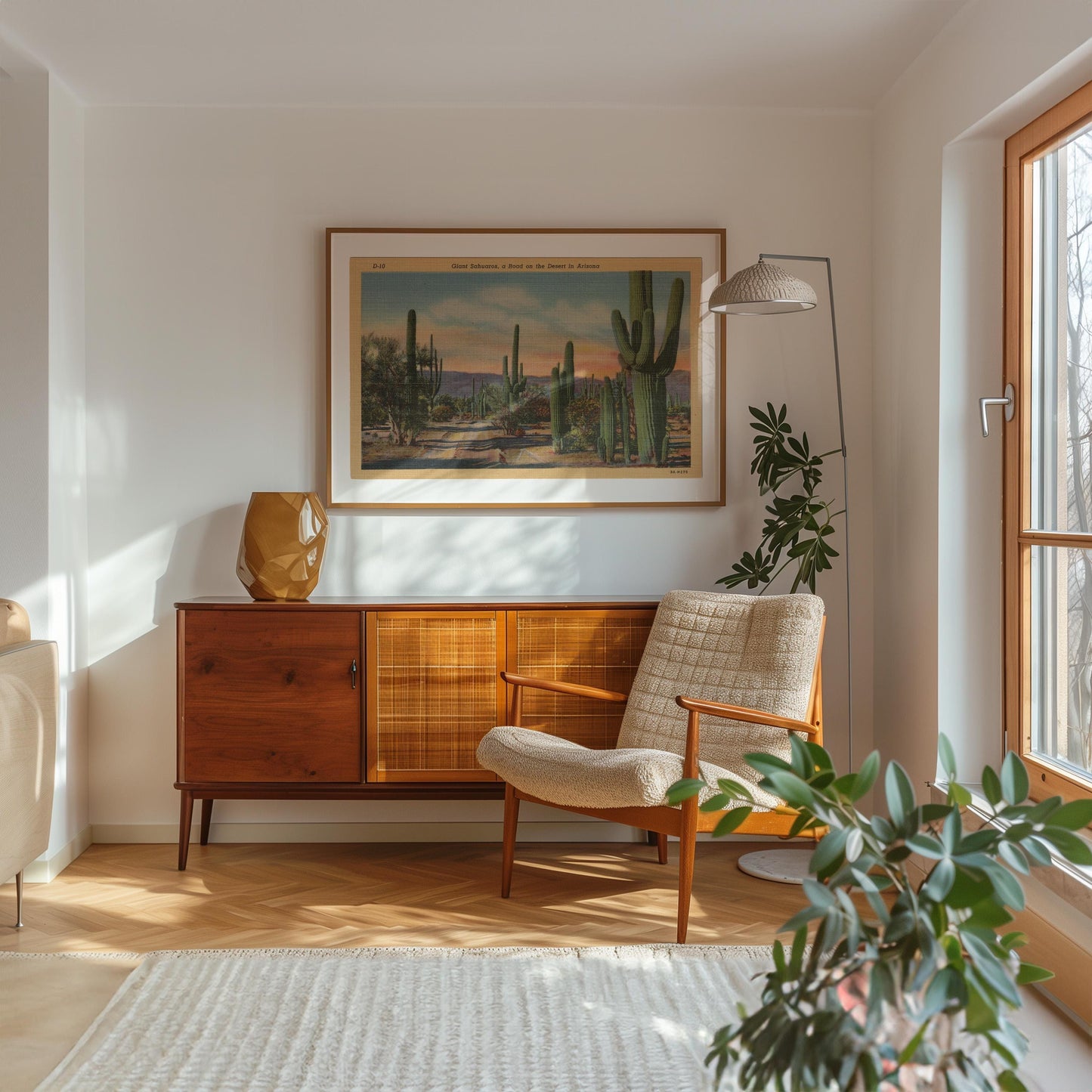 Desert Cactus Landscape Vintage Postcard : Canvas Print