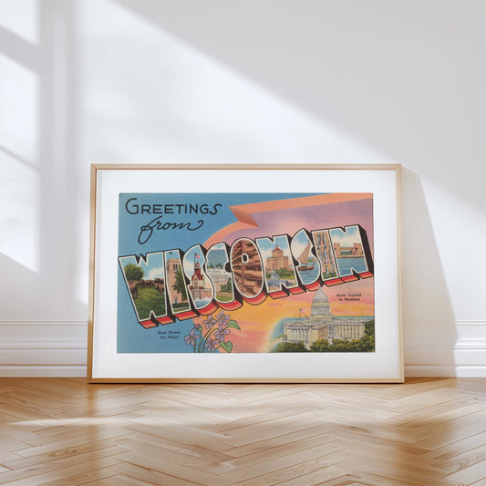 Greetings from Wisconsin Vintage Large Letter Postcard: Canvas Print