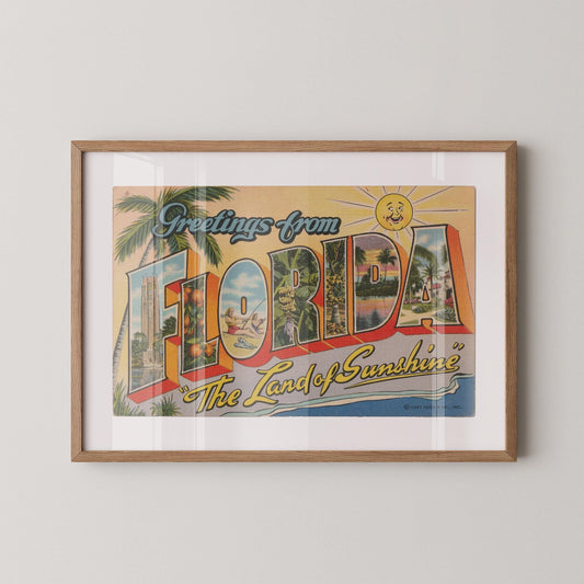 Greetings from Florida Vintage Large Letter Postcard : Fine Art Paper Print