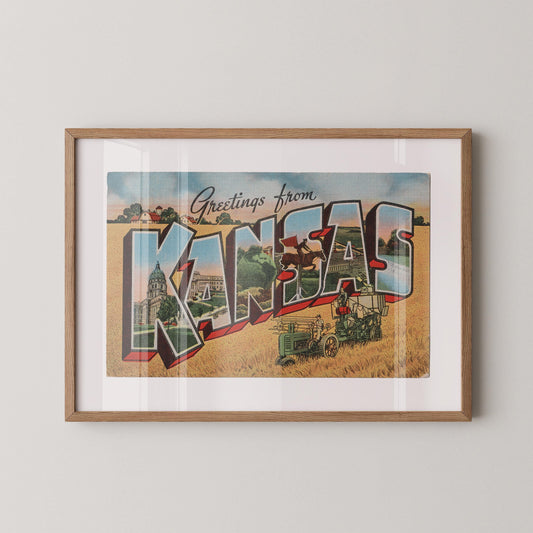 Greetings from Kansas Vintage Large Letter Postcard : Fine Art Paper Print
