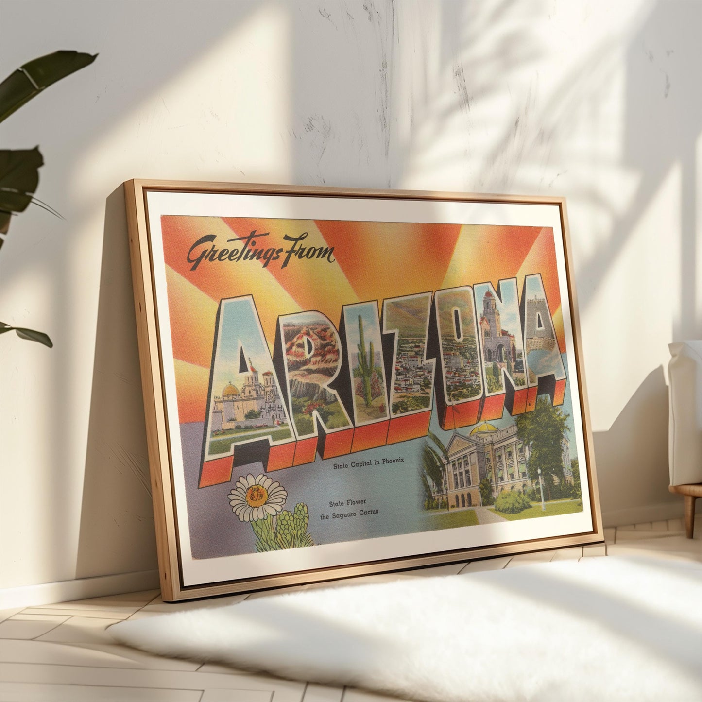 Greetings from Arizona Vintage Large Letter Postcard : Canvas Print Framed or Unframed