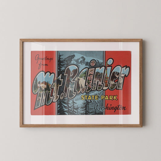 Greetings from Mt. Rainier Vintage Large Letter Postcard: Fine Art Paper Print