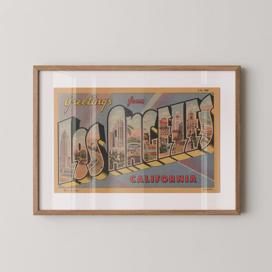 Greetings from Los Angeles Vintage Large Letter Postcard : Fine Art Paper Print