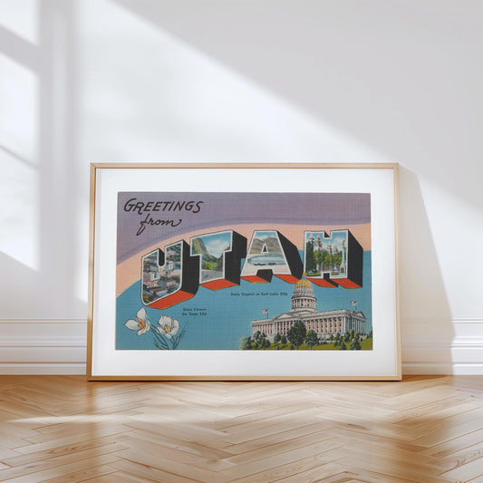 Utah Canvas Print, Greetings from Utah, Retro Utah Decor, Vintage Utah, Retro Wall Art, Vintage Decor, Utah Poster