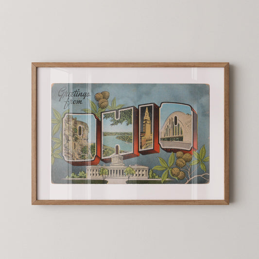 Greetings from Ohio Vintage Large Letter Postcard: Fine Art Paper Print