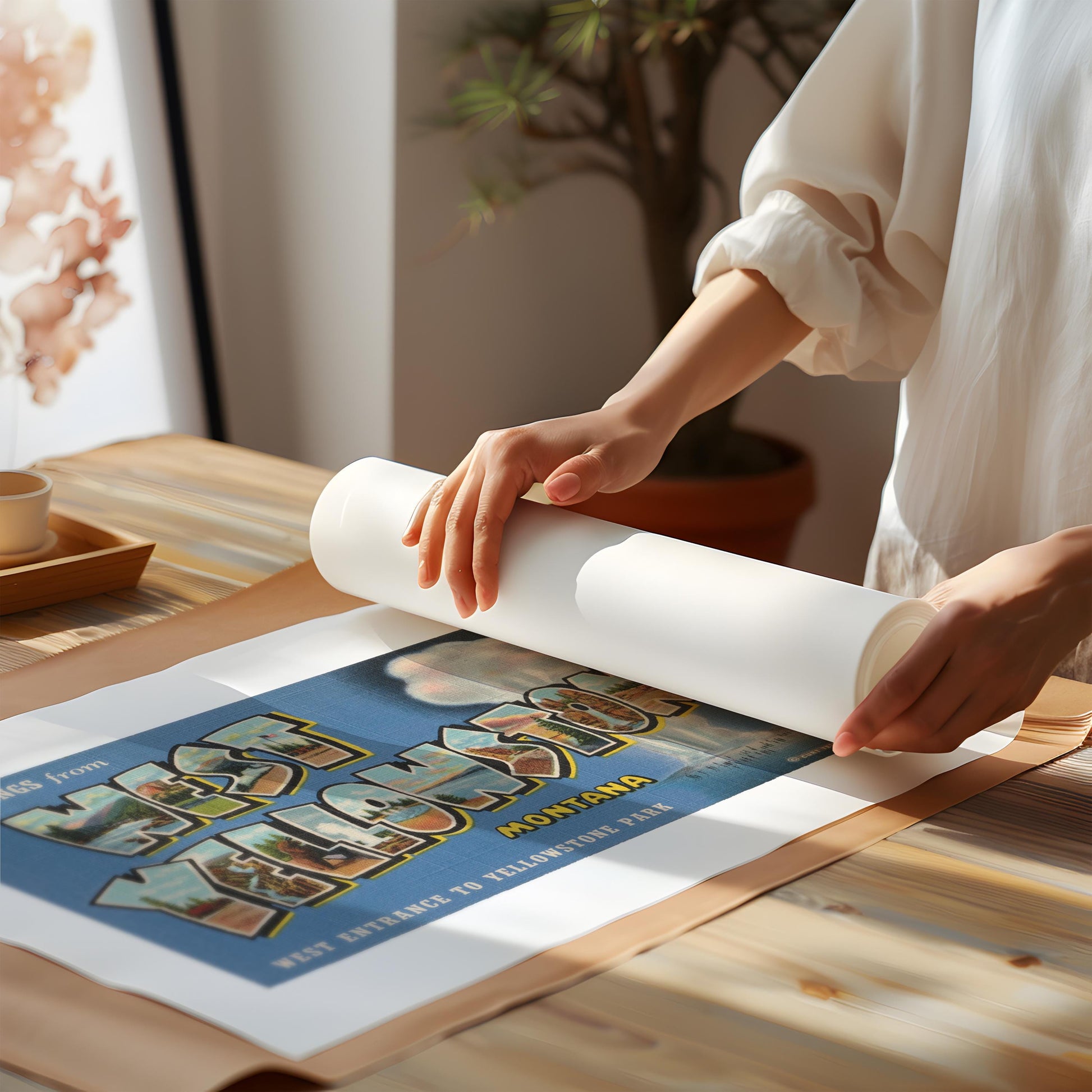 Greetings from West Yellowstone Montana National Park vintage postcard large letter framed wall art