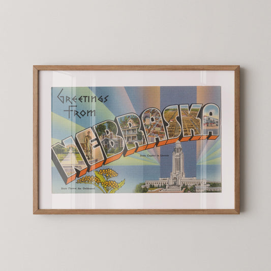 Greetings from Nebraska Vintage Large Letter Postcard: Fine Art Paper Print
