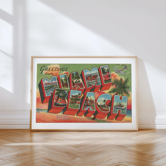 Greetings from Miami Beach Vintage Large Letter Postcard: Canvas Print