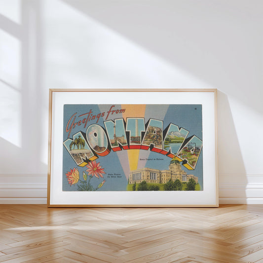 Greetings from Montana Vintage Large Letter Postcard: Canvas Print
