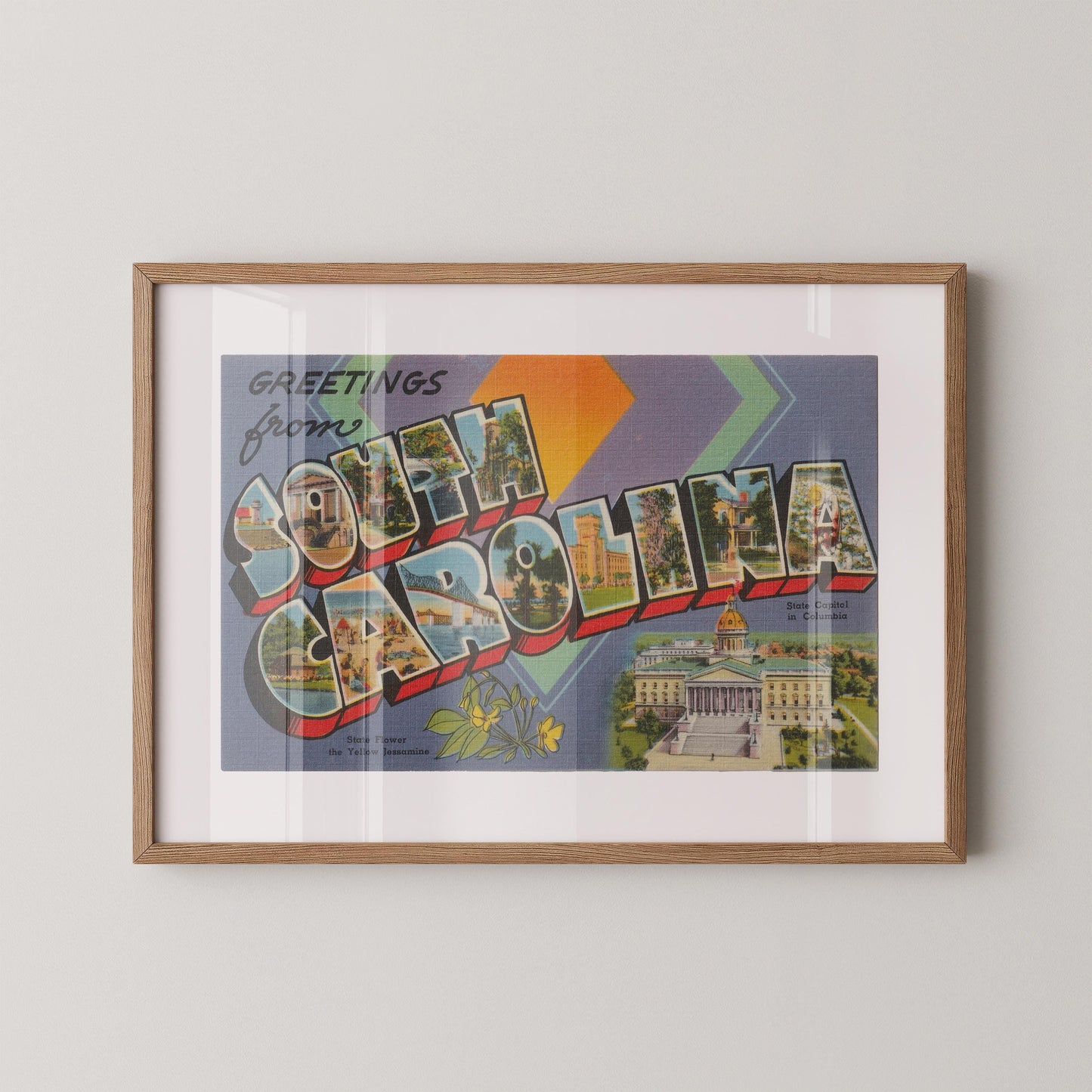 Greetings from South Carolina Vintage Large Letter Postcard: Fine Art Paper Print