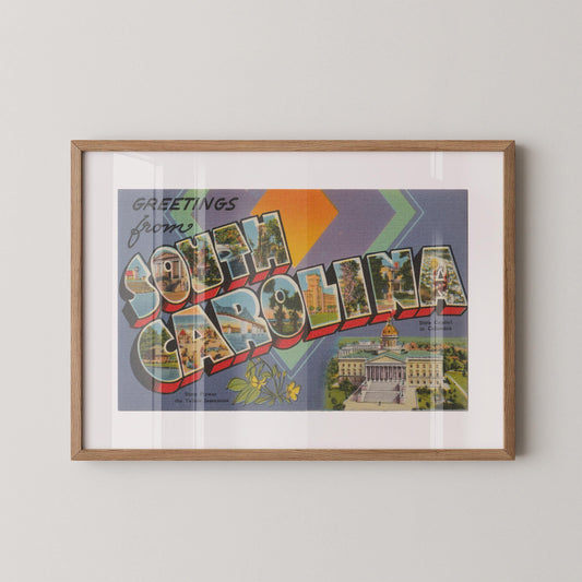 Greetings from South Carolina Vintage Large Letter Postcard: Fine Art Paper Print