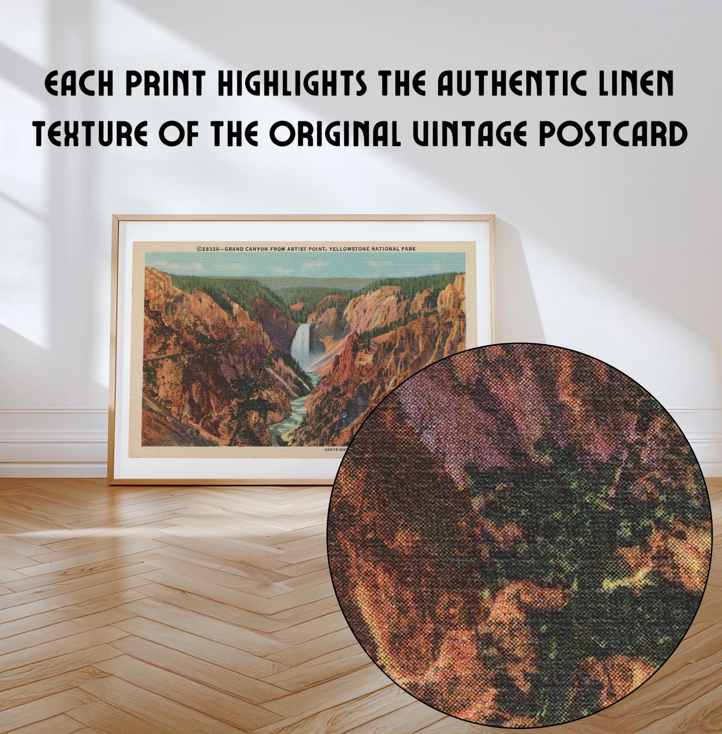 Yellowstone National Park Grand Canyon Vintage Postcard : Canvas Print