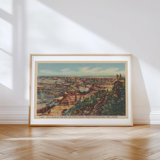 Early Morning Over The Grand Canyon Landscape Vintage Postcard : Canvas Print