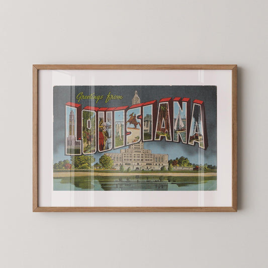 Greetings from Louisiana Vintage Large Letter Postcard : Fine Art Paper Print
