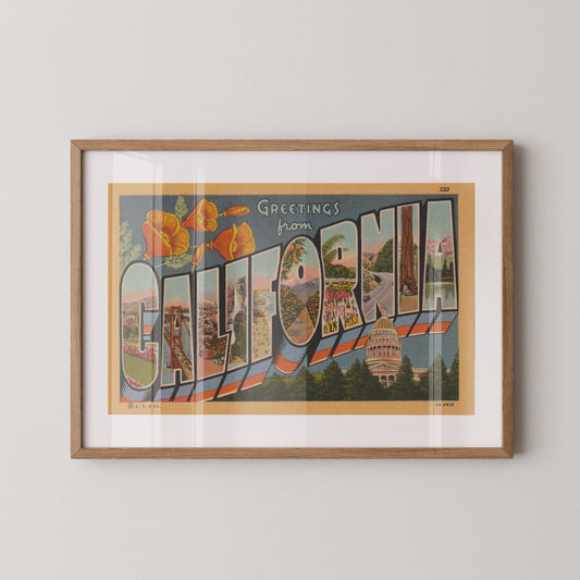 Greetings from California Vintage Large Letter Postcard : Fine Art Paper Print