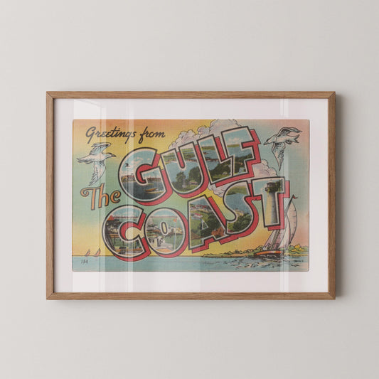 Greetings from Gulf Coast Vintage Large Postcard : Fine Art Paper Print