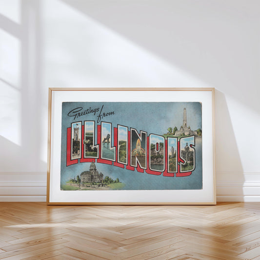 Illinois Canvas Print, Greetings from Illinois, Retro Illinois Decor, Vintage Illinois, Retro Wall Art,  Illinois Poster