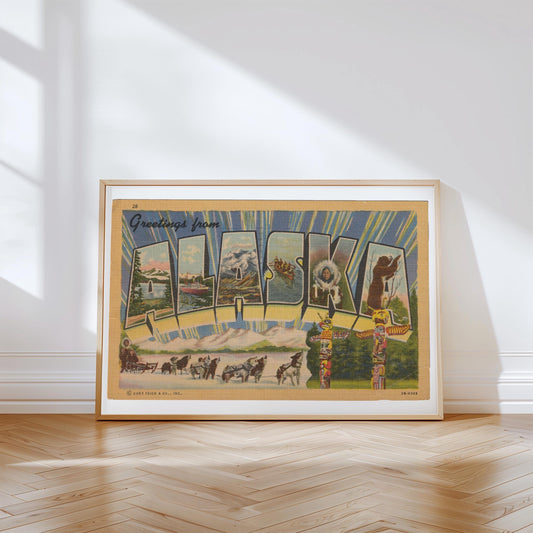 Greetings from Alaska Vintage Large Letter Postcard : Canvas Print