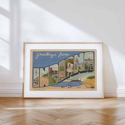 Greetings from Indiana Large Letter Vintage Postcard : Canvas Print