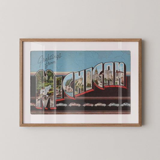 Greetings from Michigan Vintage Large Letter Postcard: Fine Art Paper Print