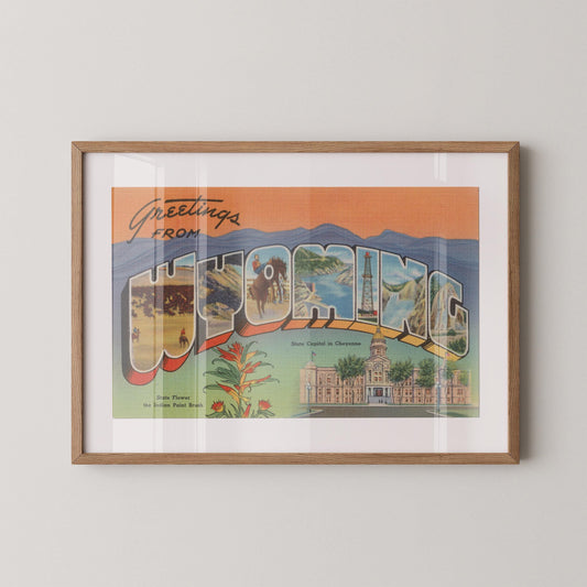 Greetings from Wyoming Vintage Large Letter Postcard: Fine Art Paper Print