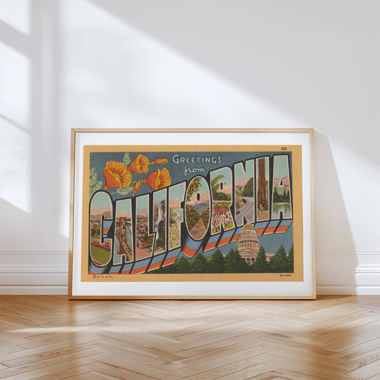 Greetings from California Vintage Large Letter Postcard : Canvas Print