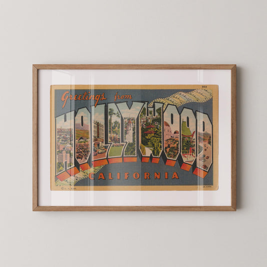 Greetings from Hollywood Vintage Large Letter Postcard : Fine Art Paper Print