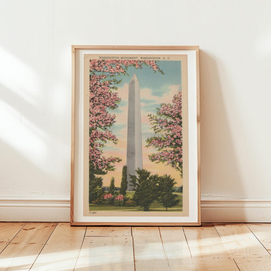 Washington Monument in Cherry Blossoms Vintage Landscape Postcard: Canvas Print