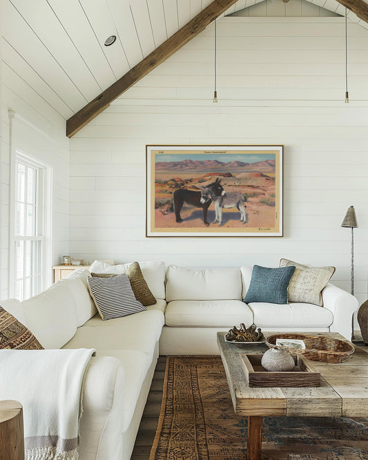 Donkeys in the Desert Landscape Vintage Postcard : Canvas Print