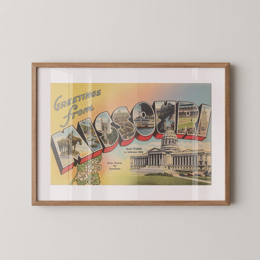 Greetings from Missouri Vintage Large Letter Postcard: Fine Art Paper Print