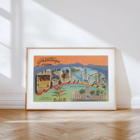 Greetings from Wyoming Vintage Large Letter Postcard: Canvas Print