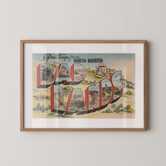 Greetings from Bad Lands Vintage Large Letter Postcard : Fine Art Paper Print